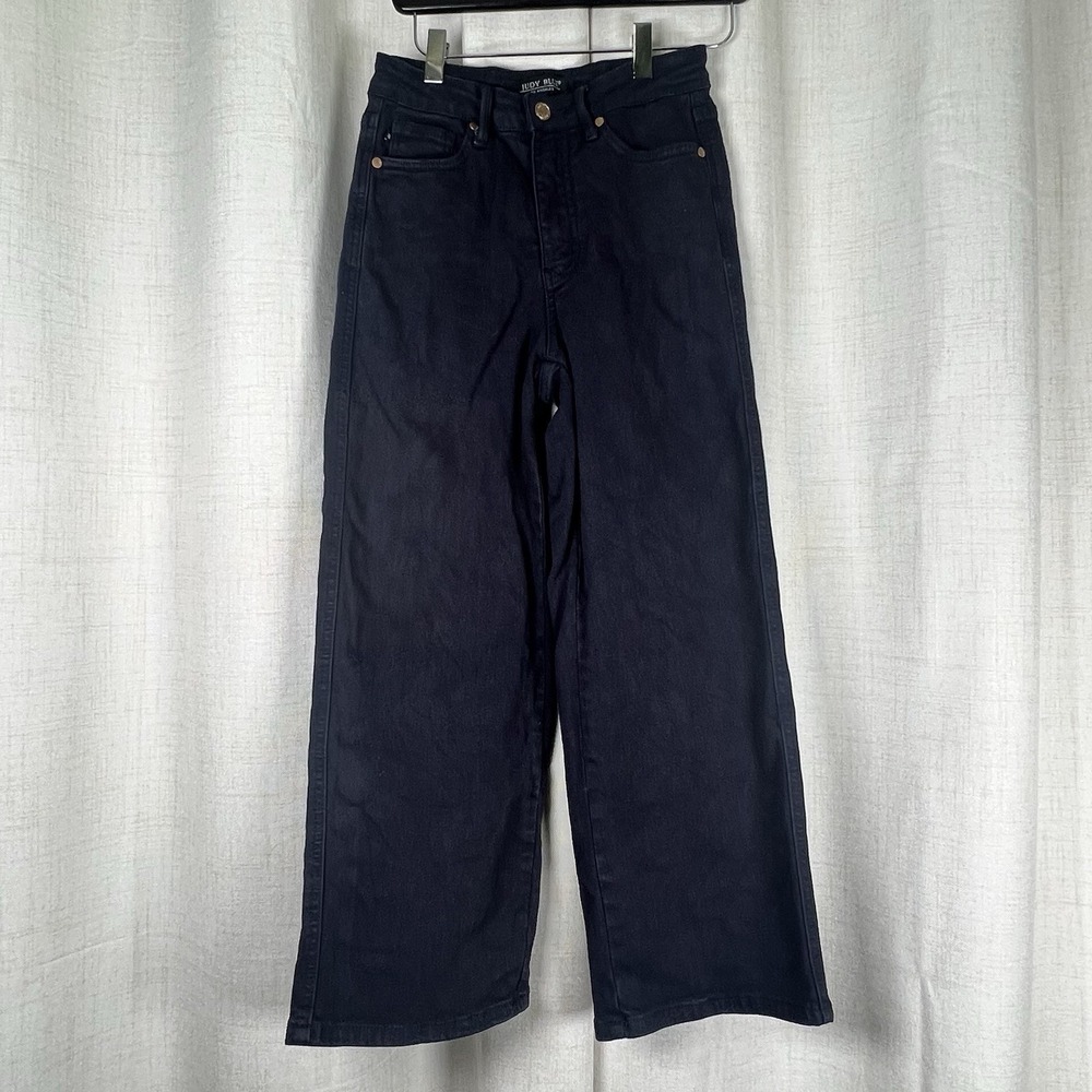 Judy Blue High Rise Cropped Wide Leg Jeans Size 1/25 Black Denim Tummy‎ Control